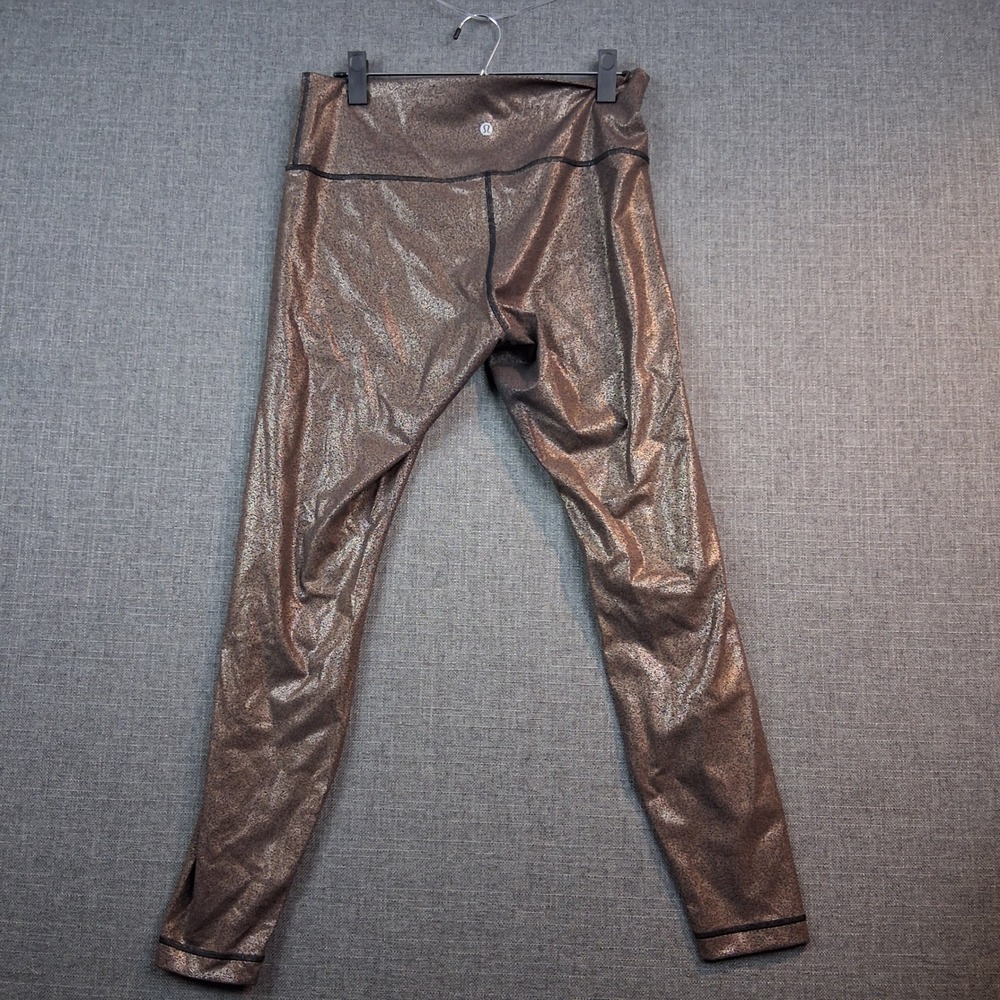 Lululemon Metallic Bronze Foil High Rise Leggings Shimmer Tights 25 Inseam